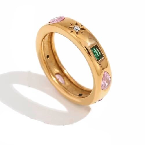 Δαχτυλίδι βέρα με πολύχρωμα κρύσταλλα ζιργκόν, κόσμημα για δώρο Αγίου Βαλεντίνου! Από ατσάλι, επιμεταλλωμένο σε 18K χρυσό.