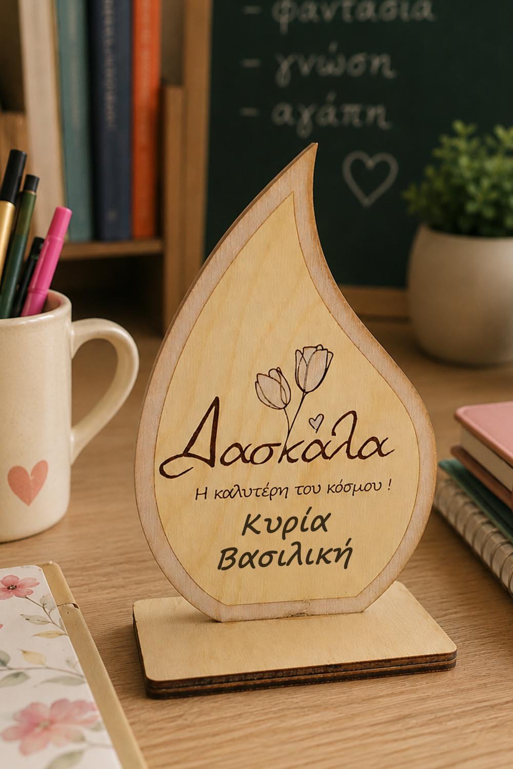 diakosm0004_1 Ξύλινο Διακοσμητικό Δώρο για Δασκάλα με Δυνατότητα Ονόματος – Χειροποίητο!
