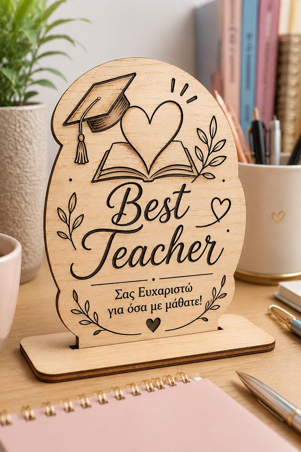 diakosm0010 Ξύλινο Διακοσμητικό “Best Teacher” – Προσωποποιημένο Δώρο για Δασκάλους Δημοτικού