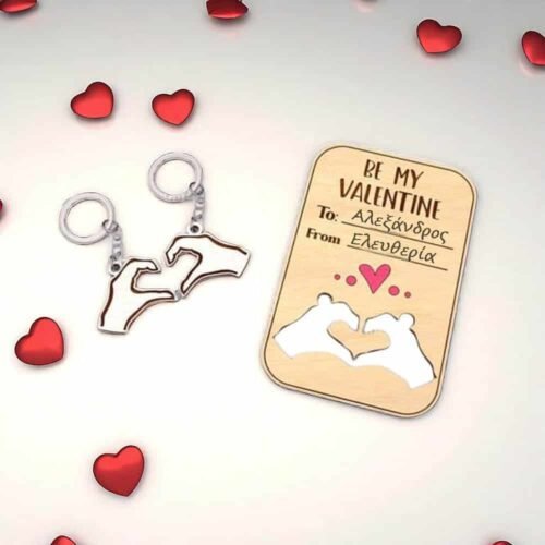 Προσωποποιημένη ξύλινη κάρτα Μπρελόκ χέρια καρδιά