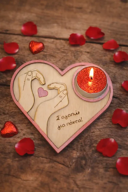 Ξύλινη βάση ρεσό σε σχήμα καρδιά – Σ’ αγαπώ για πάντα