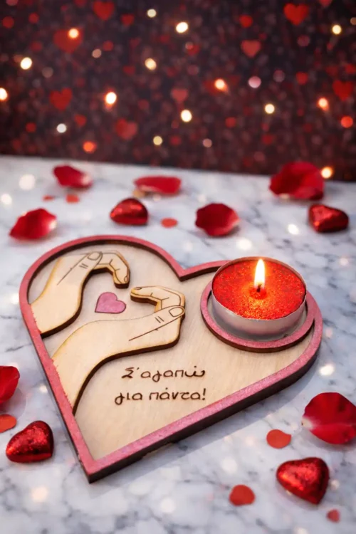 Ξύλινη βάση ρεσό σε σχήμα καρδιά – Σ’ αγαπώ για πάντα