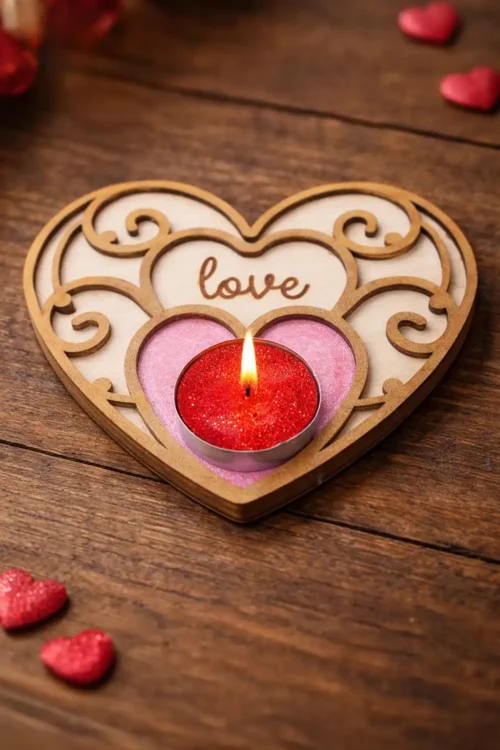 Ξύλινo κηροπήγιο για ρεσό σε σχήμα καρδιά – Love
