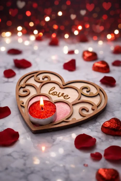 Ξύλινo κηροπήγιο για ρεσό σε σχήμα καρδιά – Love