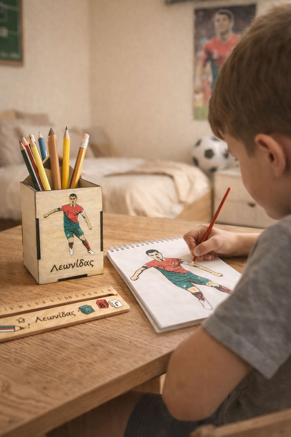 mol0002-3 Σετ Πασχαλινής Λαμπάδας Cristiano Ronaldo, Μολυβοθήκη & Εκπαιδευτικός Χάρακας με Όνομα Παιδιού