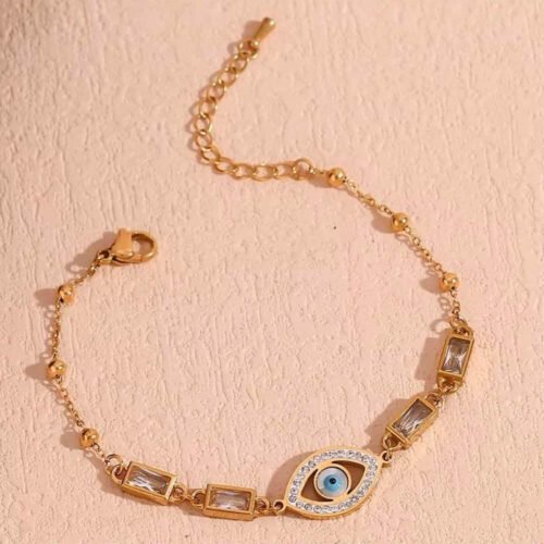 Βραχιόλι ατσάλινο με σχέδιο μάτι EVIL EYE και ζιργκόν επιμεταλλωμένο 18Κ Χρυσό waterproof
