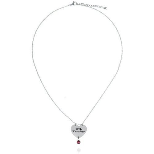 Κολιέ Best Teacher με Birthstone από ανοξείδωτο ατσάλι