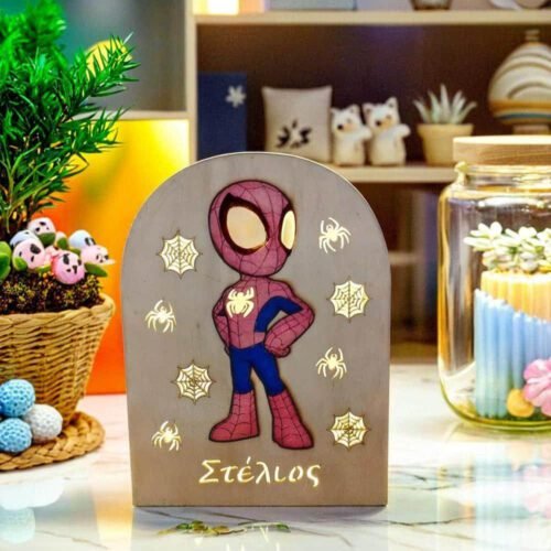 Φωτιστικό Spiderman Ξύλινο