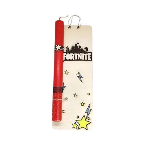 Λαμπάδα Fortnite   με ξύλινη πλάτη καδράκι