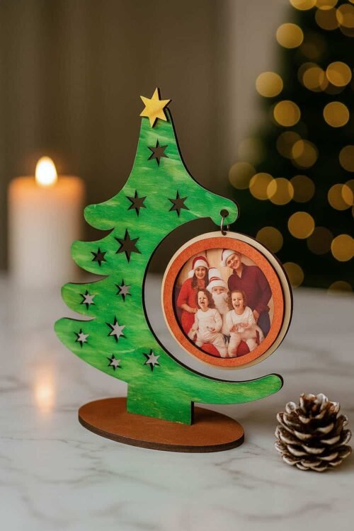 Ξύλινο Χριστουγεννιάτικο Δέντρο με Φωτογραφία – Christmas Tree Photo Ornament